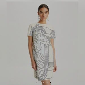 Tory Burch Zebra Printed Silk Front T-Shirt Dress